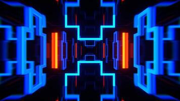 Blue and Orange Neon Tunnel with Flashing Geometric Shapes Background VJ Loop in 4K video