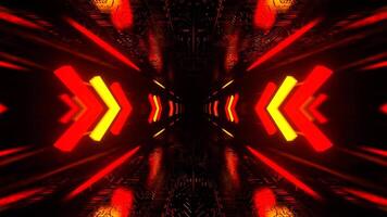 vermelho e laranja fantástico cyber túnel com piscando seta sinais fundo vj ciclo dentro 4k video