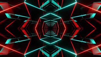 vermelho e turquesa abstrato geométrico néon corredor fundo vj ciclo dentro 4k video