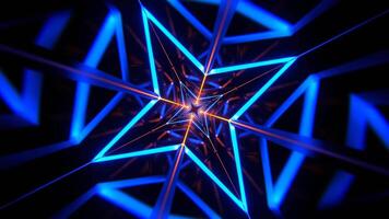 Blue and Orange Mirrored Geometric Flashing Corridor Background VJ Loop in 4K video