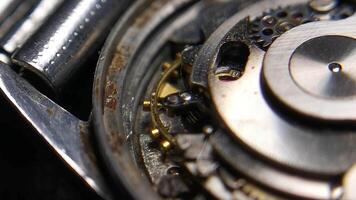 Close up of a rusty old clock gears video