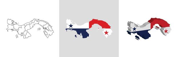 Panama outline, fill with flag and 3d map vector
