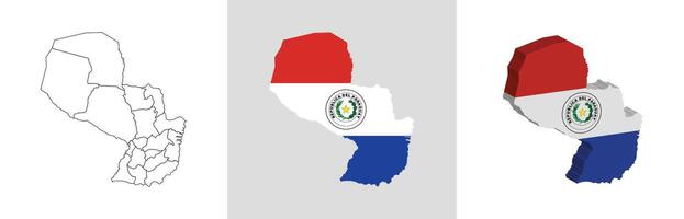Paraguay outline, fill with flag and 3d map vector