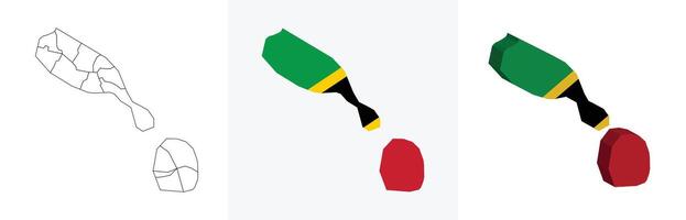 Saint Kitts and Nevis outline, fill with flag and 3d map vector
