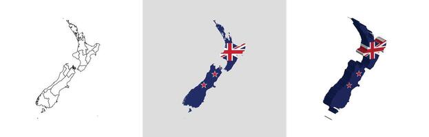 New Zealand outline, fill with flag and 3d map vector