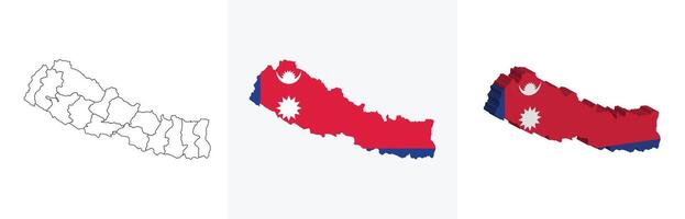 Nepal outline, fill with flag and 3d map vector