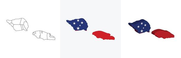 Samoa outline, fill with flag and 3d map vector