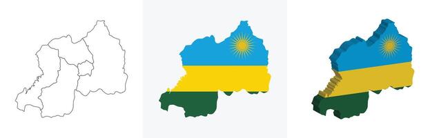 Rwanda outline, fill with flag and 3d map vector