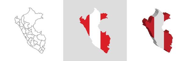 Peru outline, fill with flag and 3d map vector
