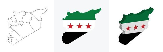 Syria outline, fill with flag and 3d map vector