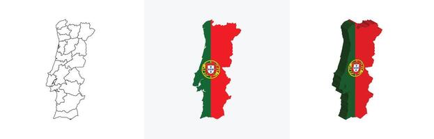 Portugal outline, fill with flag and 3d map vector