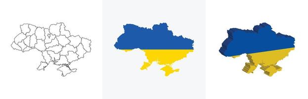 Ukraine outline, fill with flag and 3d map vector
