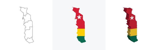 Togo outline, fill with flag and 3d map vector
