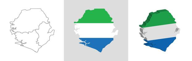 Sierra Leone outline, fill with flag and 3d map vector