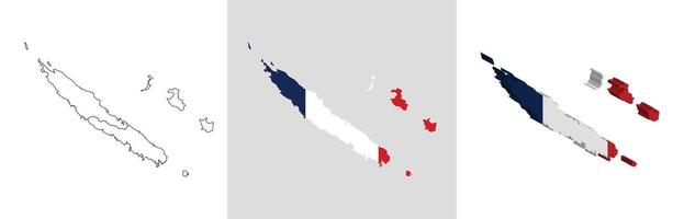 New Caledonia outline, fill with flag and 3d map vector