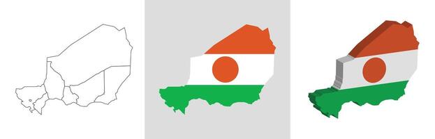Niger outline, fill with flag and 3d map vector