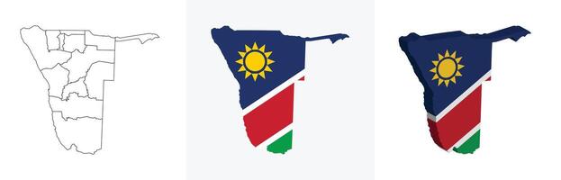 Namibia outline, fill with flag and 3d map vector