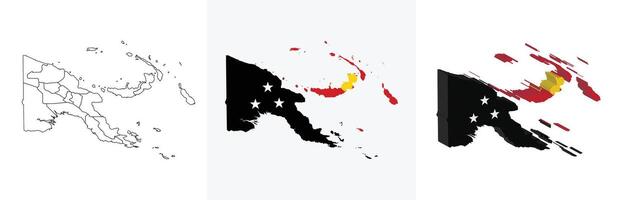 Papua New Guinea outline, fill with flag and 3d map vector