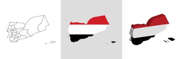 Yemen outline, fill with flag and 3d map vector
