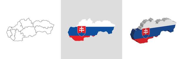 Slovakia outline, fill with flag and 3d map vector