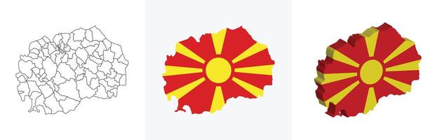 North Macedonia outline, fill with flag and 3d map vector