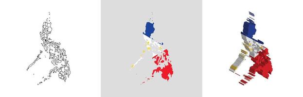Philippines outline, fill with flag and 3d map vector