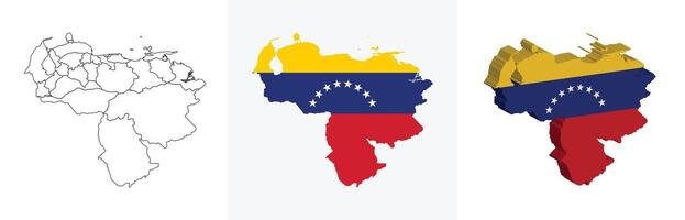 Venezuela outline, fill with flag and 3d map vector