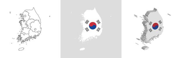 South Korea outline, fill with flag and 3d map vector