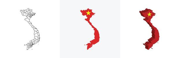 Vietnam outline, fill with flag and 3d map vector