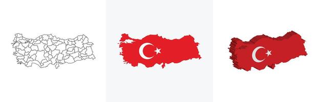 Turkey outline, fill with flag and 3d map vector