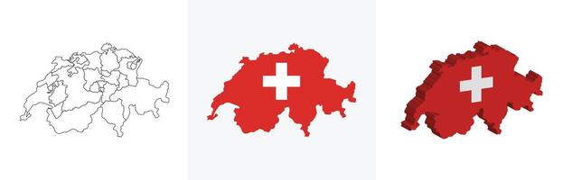 Switzerland outline, fill with flag and 3d map vector