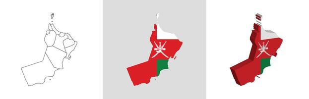 Oman outline, fill with flag and 3d map vector