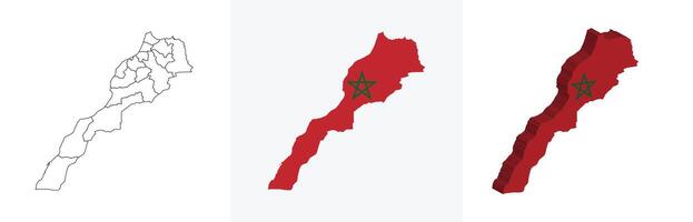 Morocco outline, fill with flag and 3d map vector