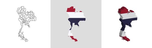 Thailand outline, fill with flag and 3d map vector