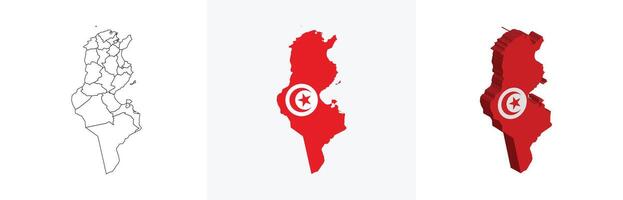 Tunisia outline, fill with flag and 3d map vector