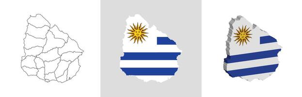 Uruguay outline, fill with flag and 3d map vector