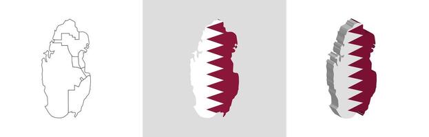Qatar outline, fill with flag and 3d map vector
