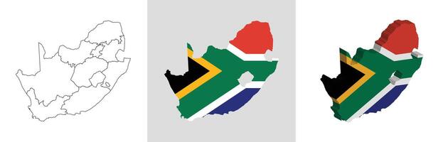 South Africa outline, fill with flag and 3d map vector