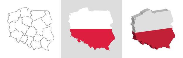 Poland outline, fill with flag and 3d map vector