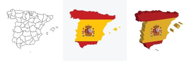 Spain outline, fill with flag and 3d map vector