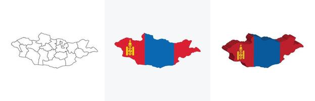 Mongolia outline, fill with flag and 3d map vector