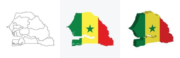 Senegal outline, fill with flag and 3d map vector