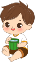Cute boy character with water backet in Songkran festival png