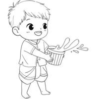 Cute boy play with water backet in Songkran festival png