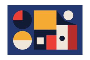 Abstract Composition Of Geometric Shapes In Primary Colors On A Blue Background Modern Artistic Design Perfect For Creative Projects And Graphic Design vector