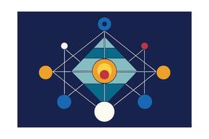 Geometric Design On Dark Blue Background Featuring Triangles Circles And Connecting Lines Abstract Minimalist Style Perfect For Modern Creative Projects vector
