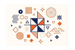 Geometric Pattern With Orange And Navy Shapes On Beige Background Artistic Flat Design Wallpaper Graphic Print Abstract Background Illustration vector