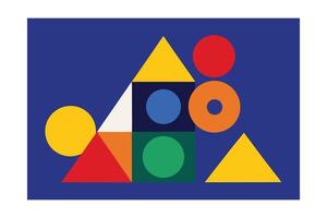 Geometric Shapes Composition With Bold Primary Colors On A Deep Blue Background For Modern Design And Illustration Concepts vector
