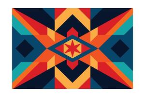 Geometric Pattern Art Deco Style Background Design With Star Ornament And Triangle Shapes In Navy Blue Red Orange And Yellow vector