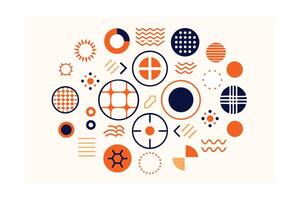 Abstract Geometric Pattern With Circles Waves And Lines In Orange And Navy Minimalist Illustration Seamless Background For Creative Projects vector